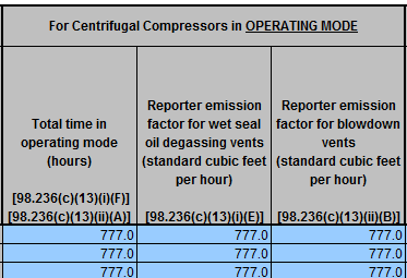 Table image For Centrifugal Compressors in OPERATING MODE